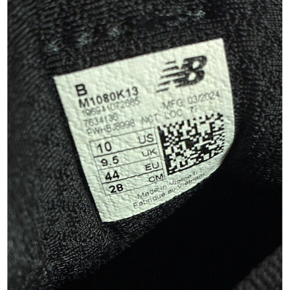 New Balance Fresh Foam 1080v13 Black White Men Size 10B Running Shoes M1080K13 - Picture 6 of 6